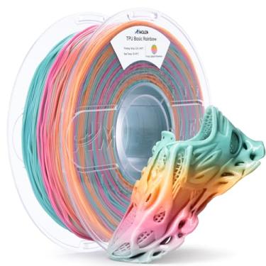 Imagem de AMOLEN Filamento de impressora 3D TPU 95A, TPU básico de 1,75 mm, multicolorido, vermelho, amarelo, roxo, verde, filamento macio flexível que muda de cor, alta dureza e resiliência, carretel de 1 kg