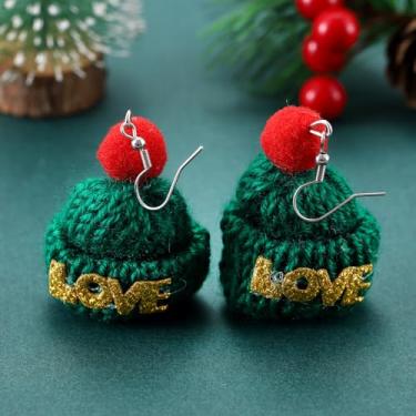 Imagem de Brincos de Natal femininos LOVE Hat com pingente de Natal, acessórios de bijuteria de fantasia, 2inch, Cobre, Sem pedra preciosa