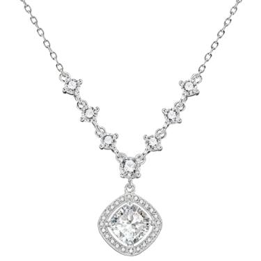 Imagem de Colar feminino com pingente de cubo de açúcar, corrente de prata ajustável, zircônia cúbica brilhante para ocasiões diárias e especiais