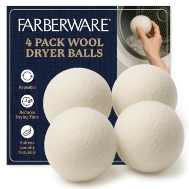 Imagem de Pacote com 4 bolas de lã Farberware – Bolas reutilizáveis 100% lã para secadora – Amaciante natural para roupas, toalhas e roupa de cama, substitui lençóis de tecido e amaciantes líquidos