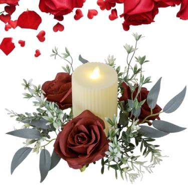 Imagem de Anéis de vela de dia dos namorados, grinaldas, grinaldas, flores artificiais, centros de mesa para pilares, janela, cadeira, decoração de parede, guirlanda, suporte de vela de casamento (vermelho e