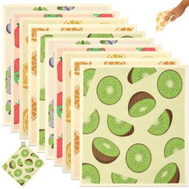 Imagem de Tcwhniev Pacote com 10 panos de prato suecos para cozinha e limpeza, toalha de papel reutilizável, toalha de cozinha sueca não arranha absorvente para limpar bancada, vidro, cerâmica