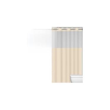Imagem de Cortina de Box com Visor, PVC, Bege, 1,38m x 1,98m, Antimofo, Resistente, com Ilhós