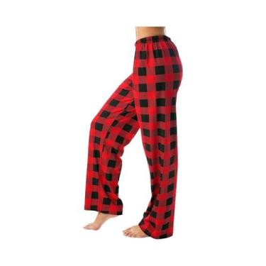 Imagem de Calças de Pijama Soltas de Algodão Xadrez - Para Homens e Mulheres, BR