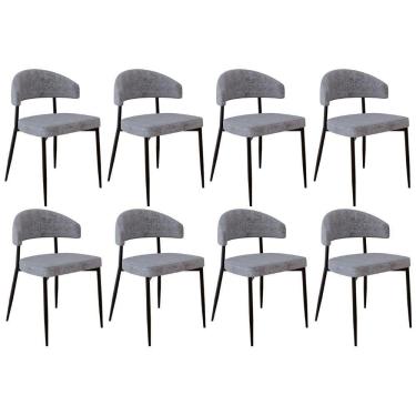 Imagem de Cadeira De Jantar Estofada Kit 8 Chloe M25 Linho Lautrec Cinza - Mpozenato