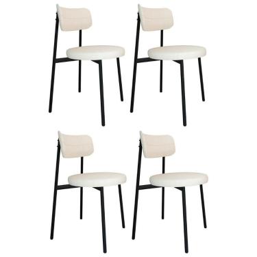 Imagem de Cadeira De Jantar Estofada Kit 4 Nyka M25 Linho Palha - Mpozenato