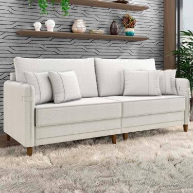 Imagem de Sofá 3 Lugares Living 192cm Pé Madeira Zoe Boucle Bege Z08 - Mpozenato