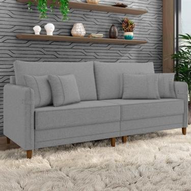 Imagem de Sofá 3 Lugares Living 232cm Pé Madeira Zoe Linho Cinza Escuro Z08 - Mpozenato