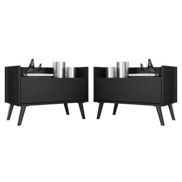 Imagem de Kit 2 Mesas De Cabeceira 60Cm Retrô Multimóveis V3633 Preto