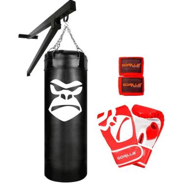 Imagem de Saco De Pancada 90 Cm Gorilla + Luva Bate Saco PRO + Bandagem Elástica 3 Metros + Suporte Parede-Unissex