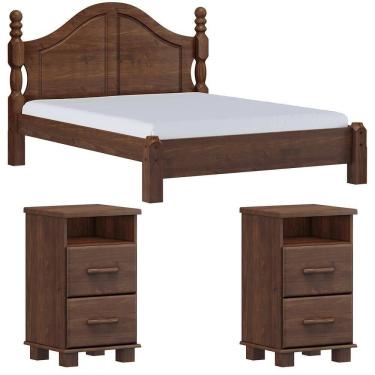 Imagem de Cama Queen Classica 02 Mesas De Cabeceira Madeira Maciça Milani Store Cafe
