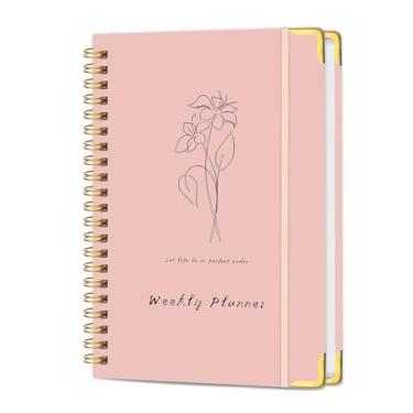 Imagem de KAICN Agenda semanal sem data com caderno de canto de metal, agenda de lista de tarefas A5, diário de rastreador de hábitos com encadernação adesiva, 14,5 x 20,3 cm - rosa