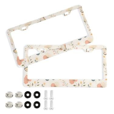 Imagem de SEHANY Molduras de placa de licença de flores florais coloridas, capas de moldura de placa de carro de alumínio à prova de ferrugem com orifícios elípticos e parafusos serve para veículos padrão dos