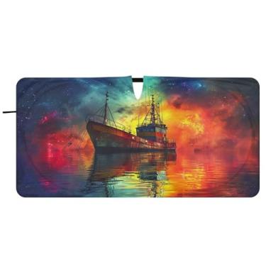 Imagem de Blueangle Barco de pesca colorido pára-brisa flutuante para-sol - 149.9 cm x 76.2 cm dobrável carro janela frontal blocos pára-sol raios UV viseira de sol (701)