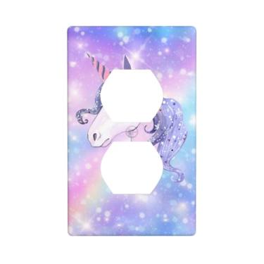 Imagem de Unicórnio Rainbow Capas de tomada fofas duplex tomada placa de parede 1 interruptor de luz decorativo para receptáculo elétrico