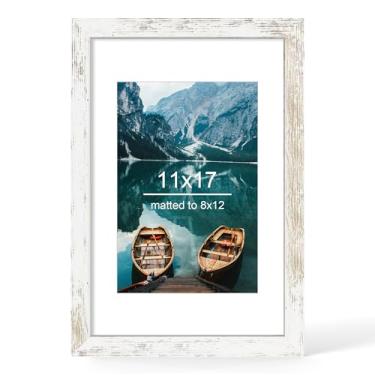 Imagem de Hongkee Moldura de 28 x 43 cm, estilo de madeira branca envelhecida – tela de 20 x 30 cm com tapete ou pôster de 28 x 43 cm sem tapete, montagem na parede horizontal e vertical, 1 pacote