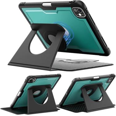 Imagem de Miimall Capa de couro para iPad Pro de 11 polegadas 2025/2024 (M5/M4) com suporte para lápis, paisagem e retrato multi-ângulo integrado, rotação de 360°, suporte magnético removível, capa fólio