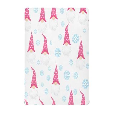 Imagem de Qilmy Lençóis de berço de gnomos de Natal, macio e respirável, de microfibra elástica, lençol com elástico para meninos e meninas, 132 x 71 cm, capa de colchão infantil portátil