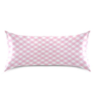 Imagem de JUZIHAI Fronha de cetim guingão rosa para cabelo e pele fronha macia respirável com fecho de envelope capa de travesseiro suave refrescante tamanho king size 50 x 101 cm