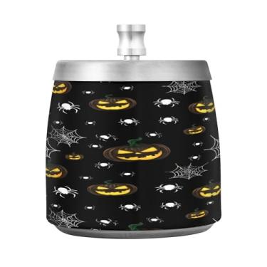 Imagem de Qilmy Cinzeiro de aço inoxidável White Spiders com tampa - Cinzeiro de cigarro à prova de vento sem cheiro sem fumaça para casa, escritório, carro, pátio, varanda (uso interno e externo)