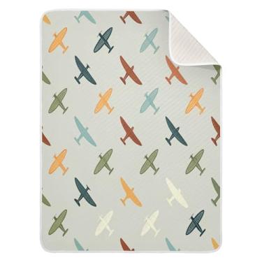 Imagem de Qilmy Cobertor de bebê com desenhos animados de aviões 76 x 101 cm, cobertor infantil de algodão macio para meninos e meninas, cobertor leve e quente para berço e carrinho de bebê recém-nascido