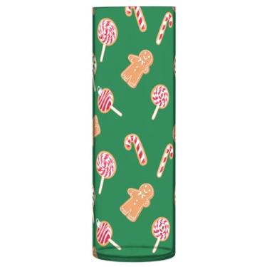 Imagem de JUZIHAI Vaso festivo com padrão de pão de gengibre para flores, 9,9 cm x 30 cm, cilindro de plástico, moderno, vaso de flores para centro de mesa de casamento, decoração de casa