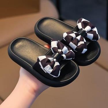 Imagem de Chinelos infantis com laço – sapatos fofos com sola antiderrapante para meninas, chinelos de uso interno, Preto, 10-10.5 Little Kid