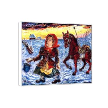 Imagem de David Burliuk Famosas impressões em tela de arte de parede prontas para pendurar. Mulher camponesa Quadro com moldura branca para decoração de sala de estar 30 x 35 cm 12 x 13 pol