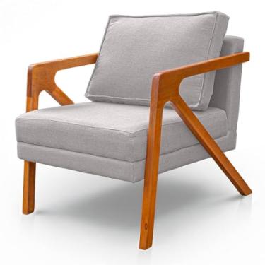 Imagem de Cadeira Poltrona de Sala - Estrutura de Madeira Maciça Reforçada, Estofada em Linho Confortável, Ideal para Ambientes Domésticos (Linho Cinza Claro)
