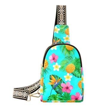 Imagem de CEBUGI Pochete de couro tropical pequena de abacaxis para mulheres, pochete transversal para trilhas, viagens ao ar livre