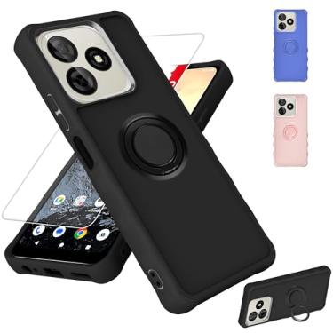 Imagem de jioeuinly Capa para celular compatível com BLU G65L / Pinwheel Genesis 4 [com protetor de tela de vidro temperado][ super proteção de 2 mm [suporte de anel] preta