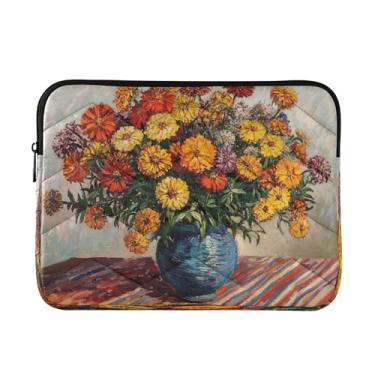 Imagem de Bolsas de laptop vintage Zinnia vermelho calêndula, bolsas de computador para laptops para homens, à prova de choque, capa protetora para transporte de computador, capa de viagem para laptop de 15,6