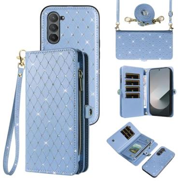 Imagem de Capa de celular para Samsung Galaxy Z Fold 6 5G 2024 com zíper carteira destacável com alça transversal alça de cordão bling glitter flip compartimento para cartão ZFold6 Z6 G Fold6 6Z mulheres homens