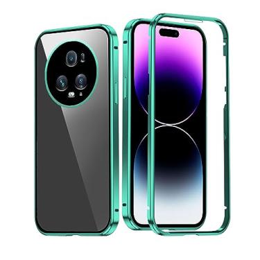 Imagem de Compatível com Honor Magic 5 Pro, capa protetora dupla face de vidro espelhada, preta, capa para celular Honor Magic 5 Pro, adsorção magnética, à prova de choque, capa fina de luxo (verde)