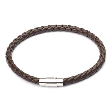 Imagem de Pulseira masculina casual de aço inoxidável e couro genuíno para homens, One Size, Couro, Sem Pedra Preciosa