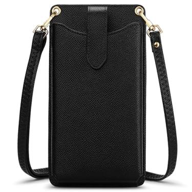 Imagem de RONSIN Pequena bolsa transversal para celular feminina carteira de celular mini bolsa de ombro com compartimentos para cartão RFID, 11 lichia preta