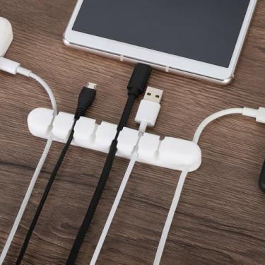 Imagem de Generic Clipe de cabo de 122 mm, 7 furos, suporte de fio de silicone, organizador de cabos, suporte adesivo para montagem em mesa de escritório em casa, branco