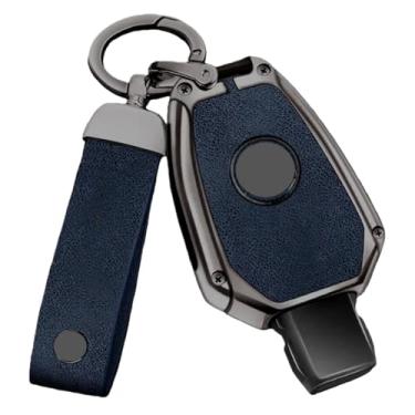 Imagem de Capa de couro de liga de zinco com 2/3 botões para chave remota de carro compatível com Benz ABGR Classe GLA GLK W176 W204 W251 W463 Acessórios.(C-gun blue)