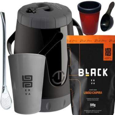 Imagem de BLACK ERVA, Kit Tereré Black Erva Mate 500g Garrafa Pávia Lisa 2,5L Copo Acrílico Cinza Bomba de Ferro Cromada (LIMÃO CAIPIRA)