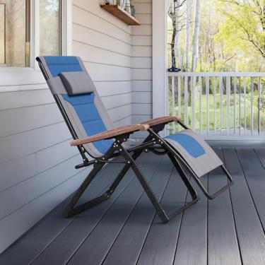 Imagem de PURPLE LEAF Cadeira reclinável extra larga para ambientes externos, espreguiçadeira, gravidade zero, espreguiçadeira, dobrável, com almofada acolchoada, encosto de cabeça ajustável para gramado