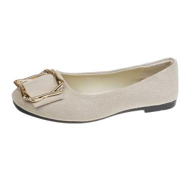 Imagem de Sapatos rasos femininos modernos com detalhe de fivela material de malha macia primavera calçados casuais em vários tamanhos para várias atividades, Bege, 34