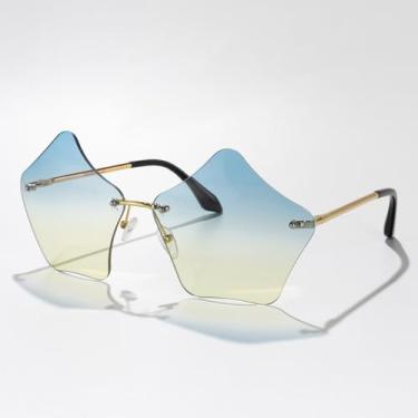 Imagem de Óculos de sol femininos Dopamine Star, colorido, armação de estrela de cinco pontas, divertidos, modernos, para mulheres, Azul, amarelo, Lens Width: 67Millimeters