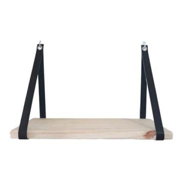 Imagem de Prateleira de madeira com couro preto 60cmx15cm decorativo - LU JPDECO