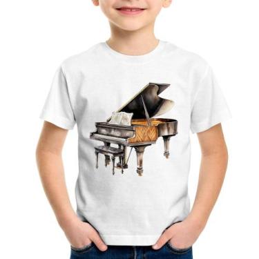 Imagem de Camiseta Infantil Piano Arte - Foca na Moda, Branco, 2