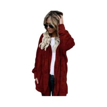 Imagem de Casaco Cardigan Feminino Oversized Com Capuz Duplo De Fleece, Manga Lo