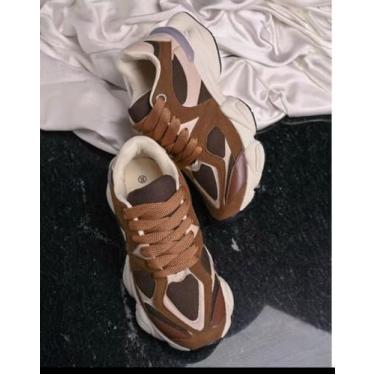 Imagem de Tênis Feminino Esportivo Chunky, Marrom e Bege, Estilo Dad Sneaker, Qualidade Premium