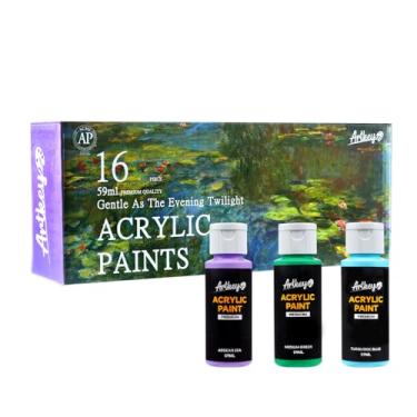 Imagem de Artkey Conjunto de tinta acrílica, 16 cores, kit de tinta acrílica de 59 ml para artistas profissionais e iniciantes – Paleta inspirada em Monet "Seeker of Radiant Light" para tela, madeira, tecido