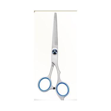 Imagem de Tesoura de cabelo de 15 cm, tesoura profissional de corte de cabelo de barbeiro com parafuso azul e anéis de dedo azuis para salão e uso doméstico