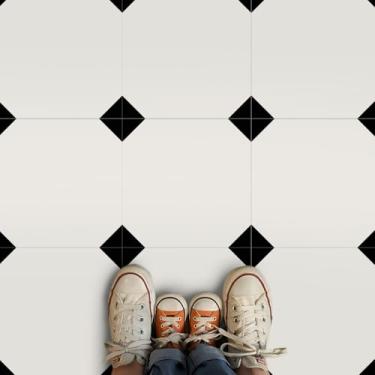 Imagem de Alwayspon Descasque e cole azulejos de piso, à prova d'água, removível, antiderrapante, para banheiro, cozinha, quarto, decoração de piso amigável para locatários, faça você mesmo, 30 x 30 cm, preto