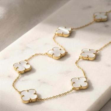 Imagem de Colar de Ouro 18k com 9 Trevos de Madrepérola Natural de Alta Qualidad